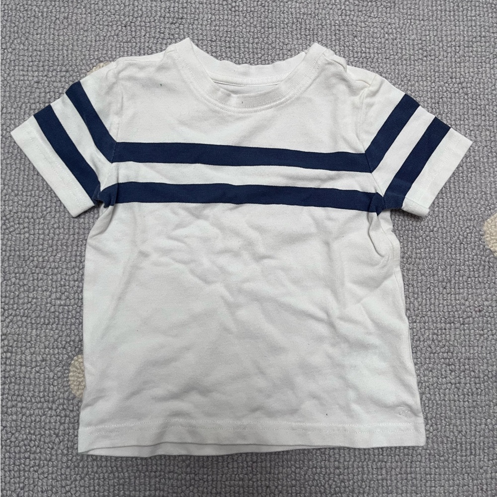 Boys Janie and Jack textured short sleeve shirt size 2 white with blue strips